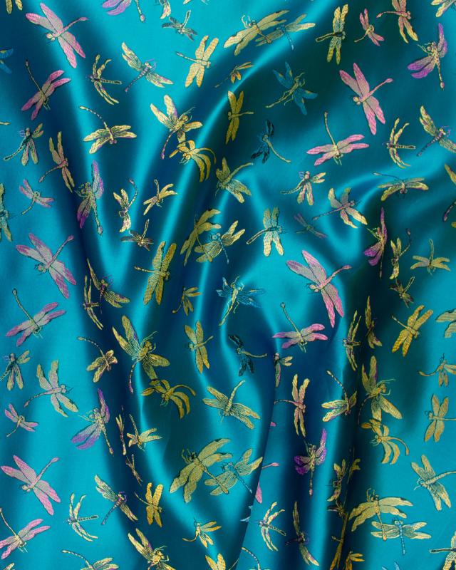 Satin jacquard dragonfly Turquoise Blue - Tissushop